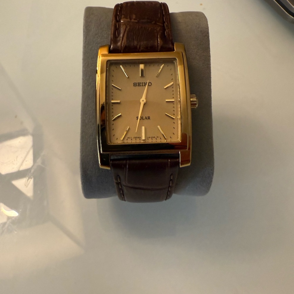 Seiko Gold Dial with Brown Leather Strap Watch